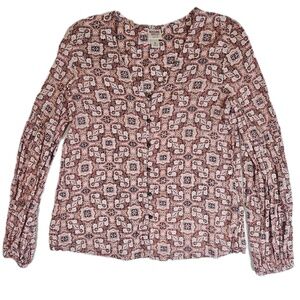 Mossimo Supply‎ Co. Blouse Womens Medium Boho Peasant Long Sleeve V Neck Button